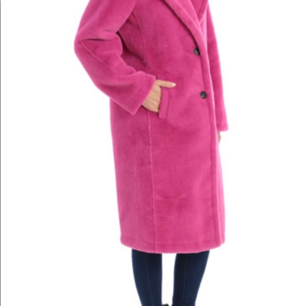 AVEC LES FILLES BONDED FAUX FUR FUSCHIA MIDI COAT